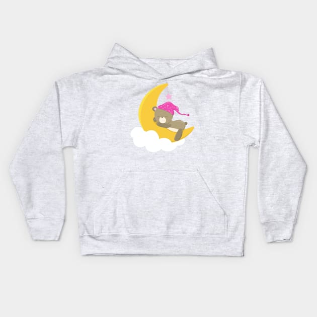 Sleeping Bear, Bear On The Moon, Little Bear Kids Hoodie by Jelena Dunčević